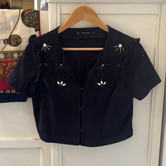 Zara Navy Blue Women's Sweater Crop Cardigan - Picture 8 of 11